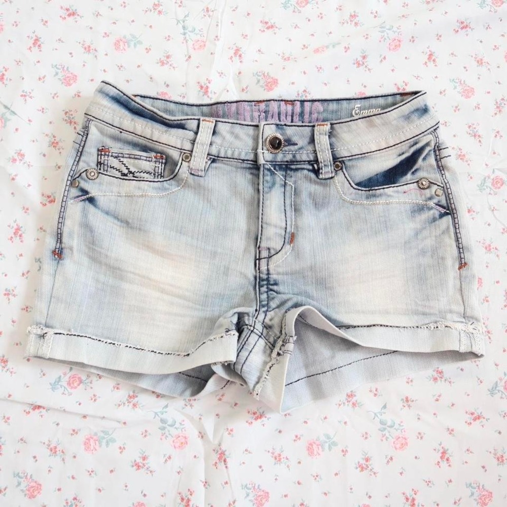 vintage light wash low rise denim shorts micro mini size 4